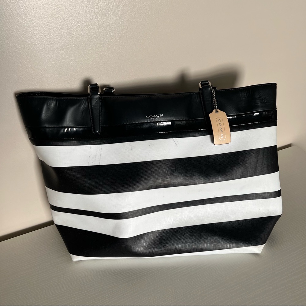 Coach Black and White Striped Tote Bag